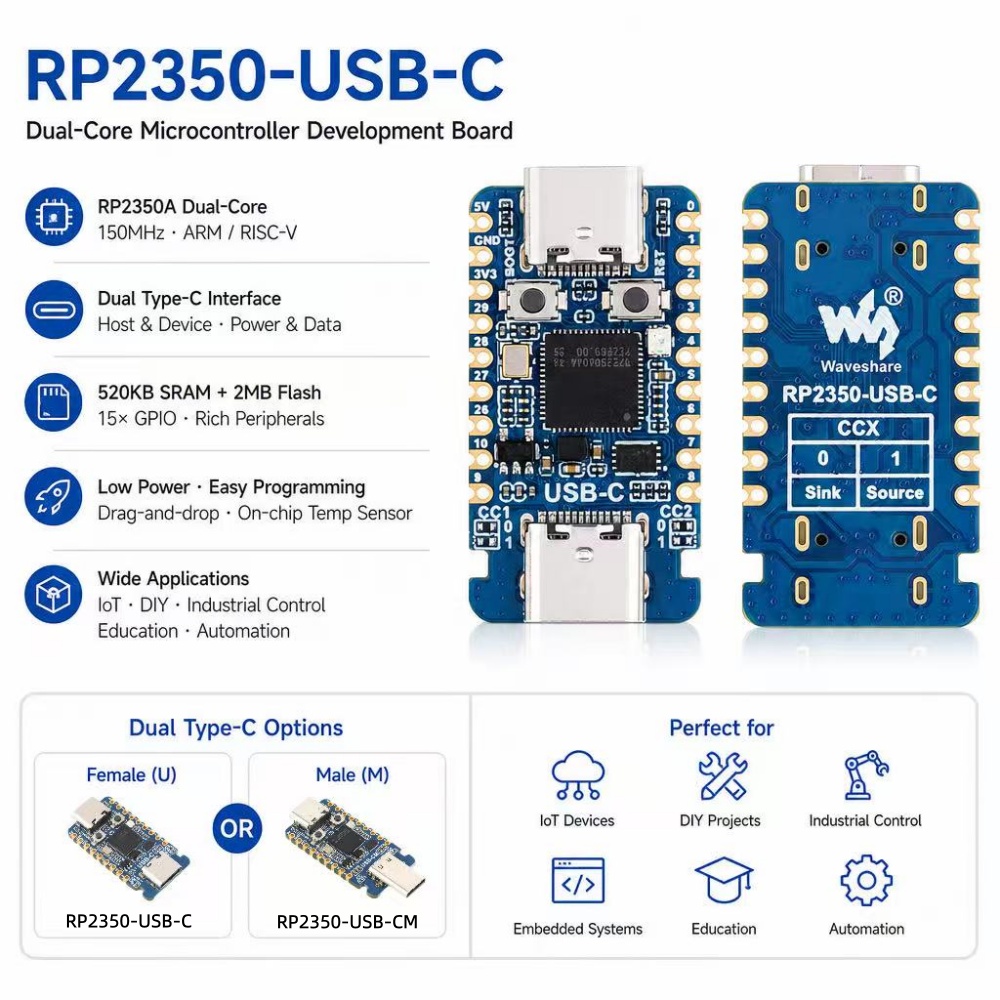 Banana Pi Bpi-M5 - บอร์ดพัฒนาขนาดเล็ก RP2350-USB-C, บอร์ดพัฒนาไมโครคอนโทรลเลอร์แบบดูอัลคอร์ Raspberry Pi RP2350A,
